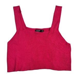 Shein Curve Hot Pink Ribbed Knit Square Neck Cropped Tank Top Plus Size 1XL 1X